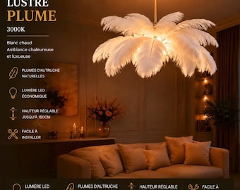 Luxury Ostrich Feather LED Chandelier | Modern Designer Pendant Light for Living Room/Bedroom | High-End Decorative Lighting
