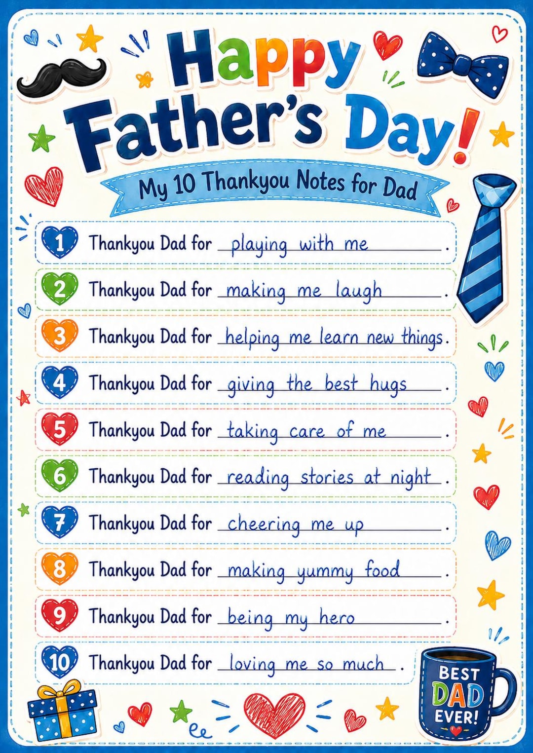 Dad These Notes Father's Day Printable for Kids, 10 Thank You Notes for Dad PDF - Etsy