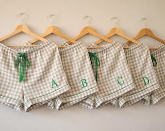 Personalized Gingham Monogram PJ Shorts | Cotton Bridal Party Sleepwear