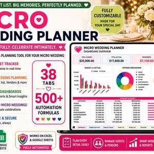 Kalkylblad för mikrobröllopsplanerare | Budgetspårning (Google Sheets, Excel)