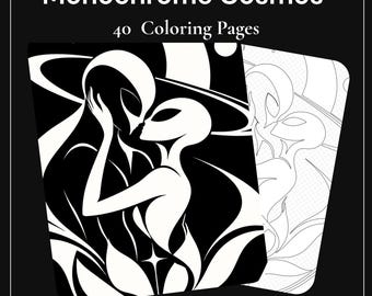 Kolorowanka Kosmos w formacie PDF | Kolorowanki Kosmos dla dorosłych | 40 monochromatycznych stron do druku | Pobierz natychmiast