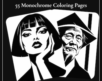Twarze świata | Monochromatyczna kolorowanka | 55 stron z portretami w jednym kolorze | Różnorodne kultury | Dorosły, do druku w formacie PDF, do natychmiastowego pobrania