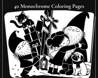 Kolorowanki świąteczne | 40-stronicowa monochromatyczna kolorowanka | Plik PDF do druku | Przytulna zimowa aktywność dla dzieci i dorosłych