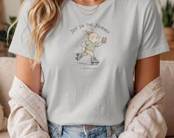 Joy in the Journey Bunny Roller Skates Tee | Whimsical Rabbit Book Illustration Shirt