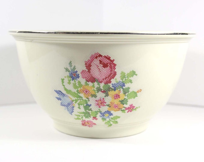 Vintage Kitchen Kraft Large Mixing Bowl Petit Point Ovenserve USA Homer