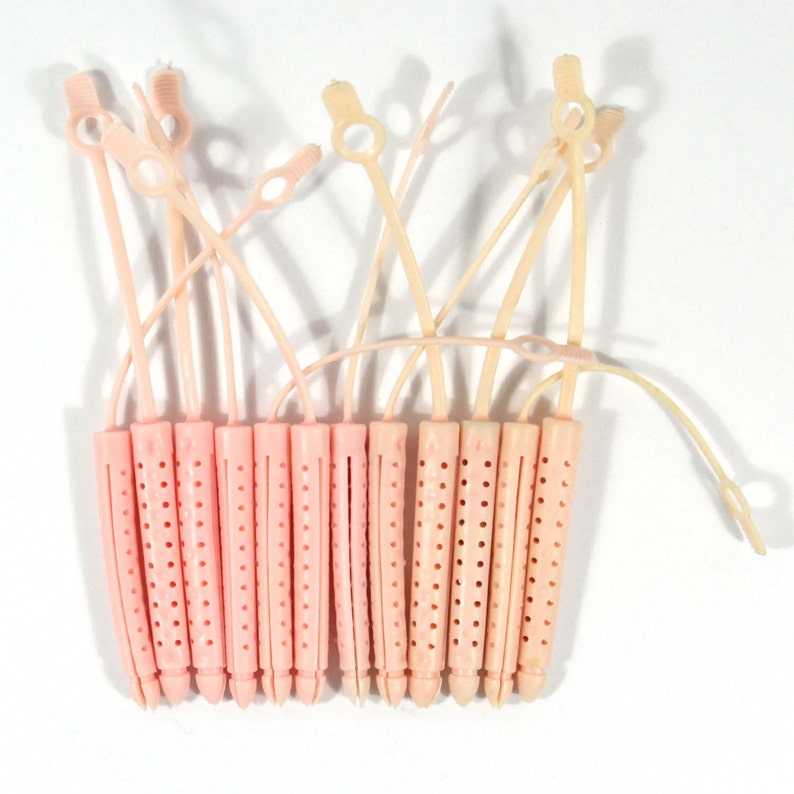 Vintage Pink Curlers Set of 12 Rubber Hair Rollers Perm Etsy
