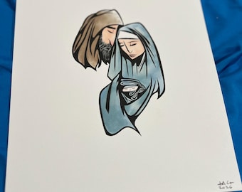 Holy Family Art Print: Joseph, Mary, Jesus Sketchbook Pro Illustration