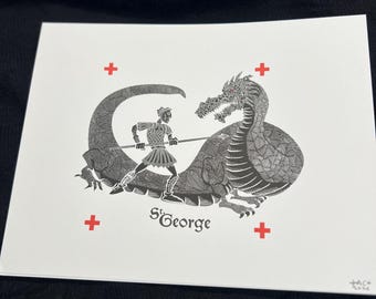 Estampa de San Jorge y el dragón – Arte de leyendas medievales