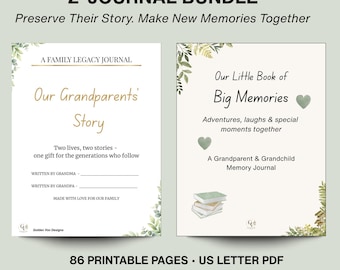Grandparents Journal Bundle, Grandma and Grandpa Story, Grandparent and Grandchild Keepsake, US Letter PDF