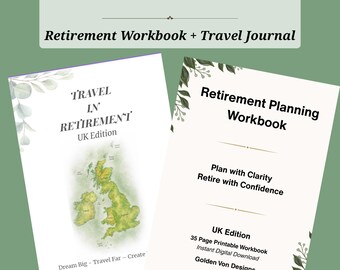 Retirement Planning Workbook Bundle, UK Travel Journal, Pre-Retirement Planner, Printable PDF
