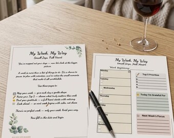Weekly Planner PDF – Priorities, Gratitude Reflection & Focus (A4/US Letter Digital Download)