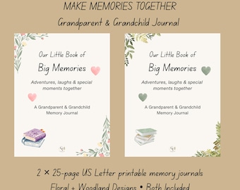 Grandparent & Grandchild Memory Journal, Printable Family Keepsake, Grandma Grandpa Gift, Floral and Woodland, US Letter