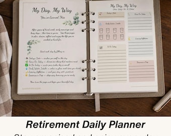 Retirement Daily Planner, 31 - Day Journal, My Day, My Way, Printable Digital download