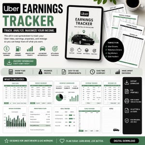 Uber Inkomstspårare | Gig-arbetares inkomster, utgifter och körsträckaplanerare (digital nedladdning)
