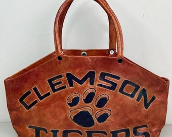 Vintage Clemson Tigers Leather Purse Shoulder Hand Bag Tote Made in India