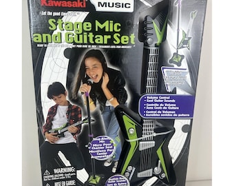 NEW Vintage 1990's Kawasaki Kids Music Stage Microphone and Guitar SEALED