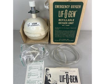 New Old Stock Vintage 1968 Lif-O-Gen Emergency Refillable Oxygen Unit