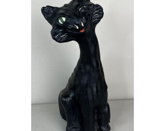 Vintage Tiffin Glass Painted GROTESQUE CAT Figurine Statue Black Satin