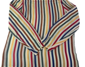 Vintage 1970s Bethany Sheer Multicolor Stripe Blouse Retro Boho Hippie Sz 11/12