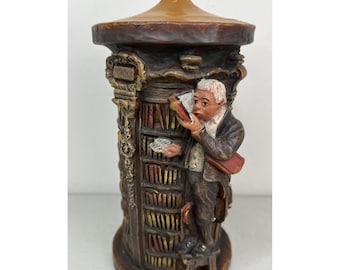 Vintage German Johann Gunter Hand Carved 3D Eternal Candle Library Scene 10"