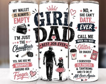 Fathers Day Girl DAD Pink Tumbler Wrap | 20oz Skinny Sublimation Design (Digital Download)