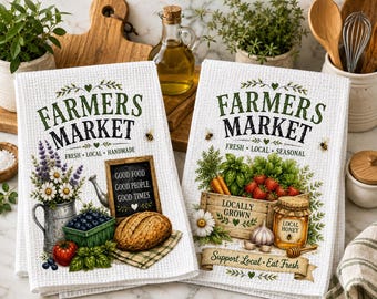 Farmers Market Towels Bundle Design PNG Farmhouse Kitchen Sublimation Digital Download