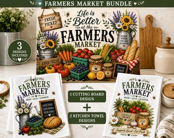 Farmers Market Cutting Board/Towels Bundle Design PNG Farmhouse Kitchen 16x12 Sublimation Design Digital Download