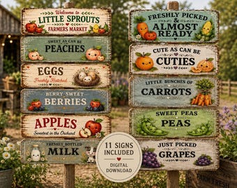 Farmers Market Sign Bundle PNG Printable  Locally Grown Little Sprout  Baby Shower Birthday Party  Decor Digital Download