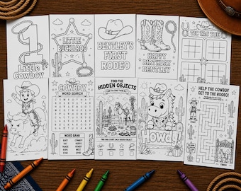 Personalized First Rodeo Cowboy Coloring Pages, Western Birthday Activity Pack (Digital Download)