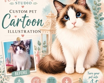 Custom Pet Cartoon Illustration from Photo Personalized  Portrait Digital Pet Art Pet Memorial Gift