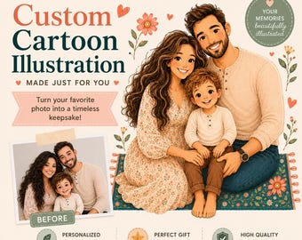 Custom Cartoon Illustration from Your Photo Personalized Family Pets