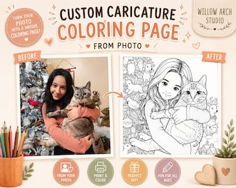 Custom Photo Caricature Cartoon Coloring Page, Personalized Kids Activity (Digital Download) Birthday Party Favor