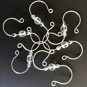 24 Silver Plated "S" Ornament Hooks with Clear Shimmering Glass Crystal Accent