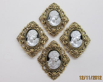 Large Cameo Buttons: Resin Shank Back Embellishments (Set of 4)