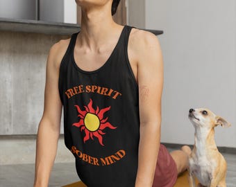 Freier Geist Nüchterner Geist Tank Top, Retro Sonne Grafik Nüchternheit Geschenk, Erholungsbehälter, AA Geschenk, nüchternes Sommer Hemd, 12 Schritt Geschenk