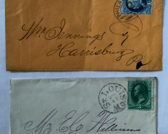 Ancienne lettre USA, timbre 3 cents, timbre 1 cent, 2 lettres, années 1800