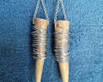 Deer Antler Wire Wrapped Dangle Earrings