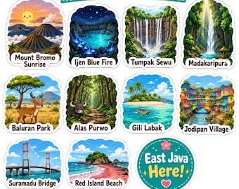 Ost Java druckbare Aufkleber, niedliche Indonesien Reiseaufkleber, Kawaii Planer Aufkleber, digitaler Download