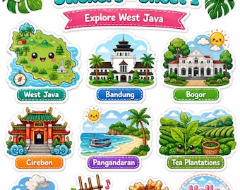 West Java druckbare Aufkleber, niedliche Indonesien Reiseaufkleber, Kawaii Planer Aufkleber, digitaler Download