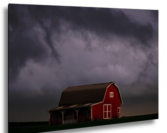 Wydruk fotografii „Red Barn”, rustykalny krajobraz wiejski, dekoracja ścienna, wystrój wiejski