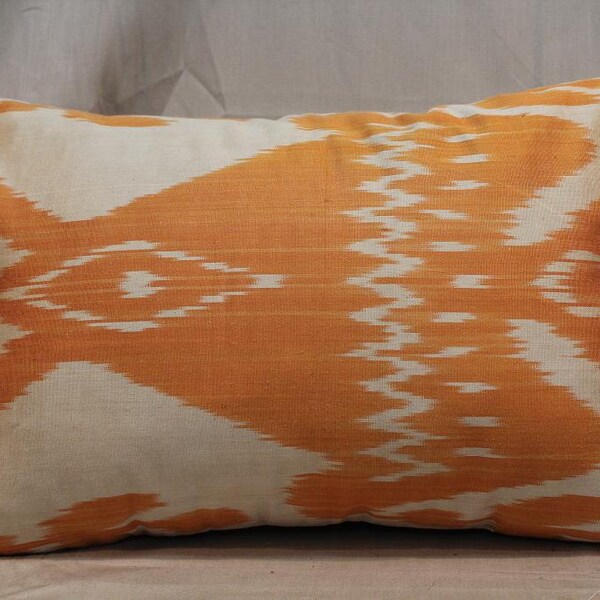 Silk Ikat Pillow cover 15 x 22 Beige, Orange Free Shipment Delivered within 2-4 Days by UPS, DHL