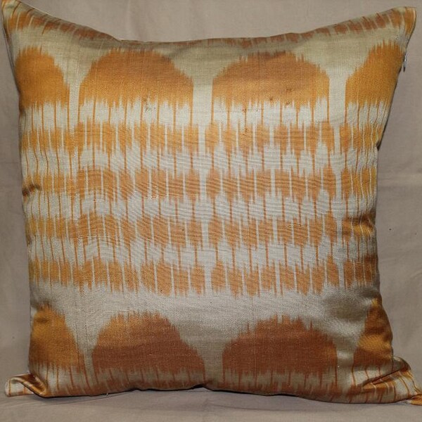Silk Ikat Pillow cover 20 x 20 Beige, Yellow  Free Shipment Delivered within 2-4 Days by UPS, DHL