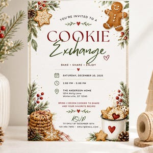 Editable Christmas Cookie Exchange Invitation, Holiday Cookie Swap Party, Canva Template, Christmas Party Invite, Printable Instant Download