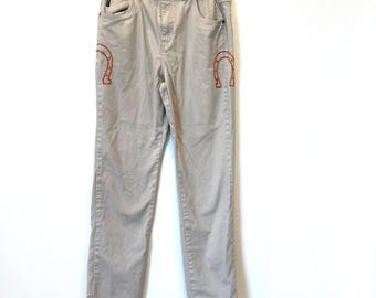 Jean brodé fer à cheval western vintage CORFOU pour femmes, taille 10