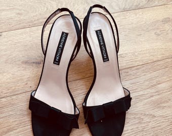 Adrienne Vittadini Vintage 90's Black Satin Bow Detail Sling Back Heel Size 7
