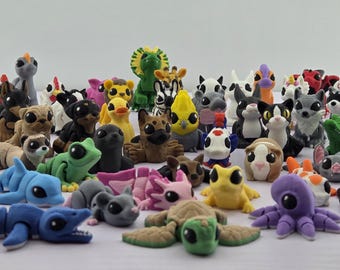 Fidget Flexi Animals -- Pets, Woodland, Farm, Aquatic, Mythical, Safari, Reptilian, and Dinosaurs! -- 3D Printed