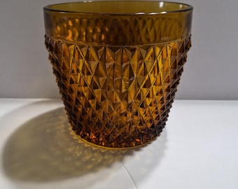 Vintage Indiana Glass Diamond Point Amber Ice Bucket