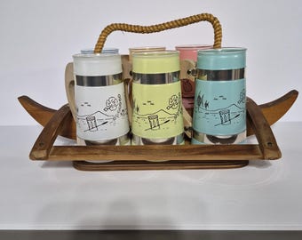 Vintage Siesta Ware Frosted Mugs With Wooden Handles