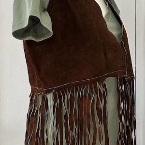 Vintage Brown Suede Leather Boho Hippie Fringe Vest S/M No Size on Label See Measurements Festival