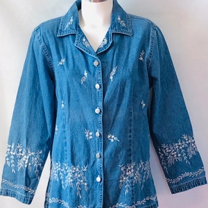 Studio West Vintage Lt Blue Denim Silver Embroidered Jacket Shacket Size L NOS